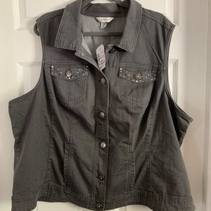 CJ Banks gray jean vest.